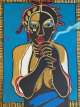 Lithographie signée Afro-cubaine fumant le cigare