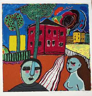 Lithographie signée La maison rouge - Hommage à Edvard Munch