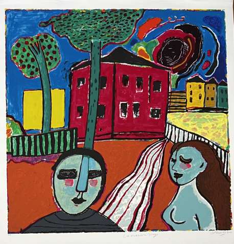 Lithographie signée La maison rouge - Hommage à Edvard Munch