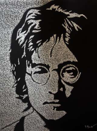 "John Lennon" Le Portrait est constitué des paroles de la chanson "Imagine"